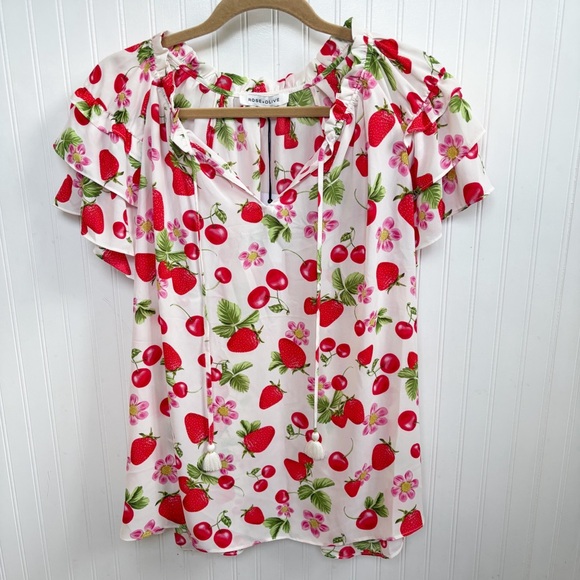 Rose & Olive Tops - Rose + Olive Cream & Red Strawberries & Cherries Print Blouse Plus Size 1X NEW